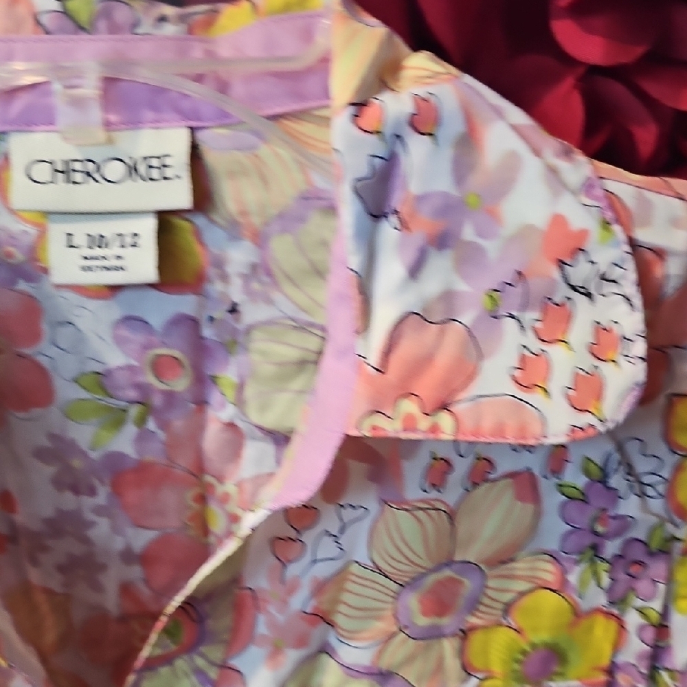Cherokee Girl's Floral Top - Pink and Yellow Button Up Size Large 10/12 - Picture 5 of 7